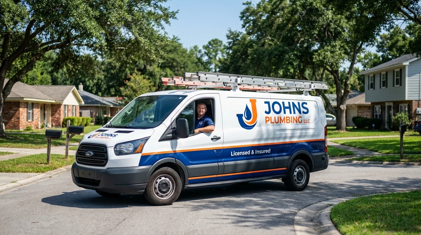 Johns Plumbing LLC service van in Wellsville, KS
