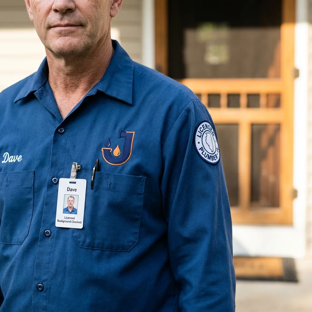 Licensed plumber showing ID badge in Wellsville, KS