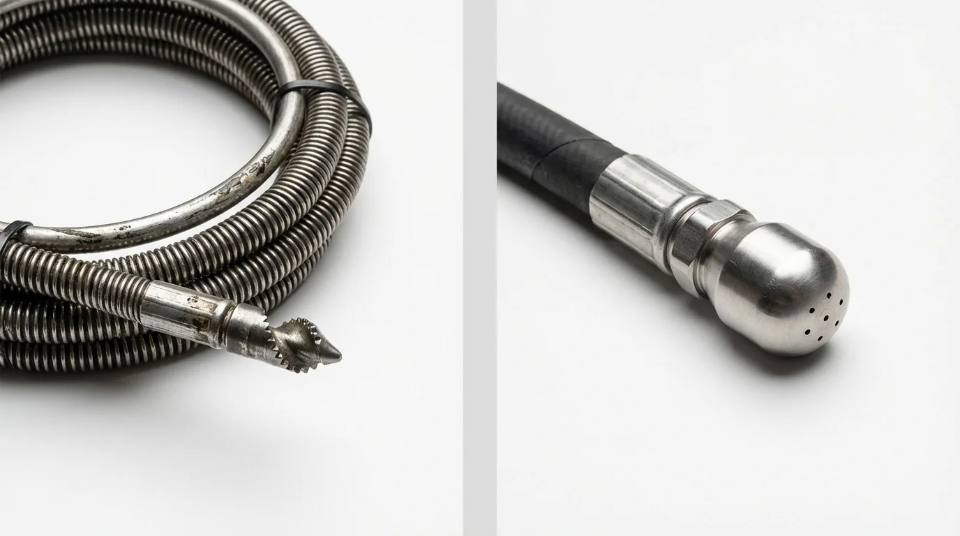 Drain snake cable and hydro jetting nozzle used for drain cleaning in Wellsville, KS