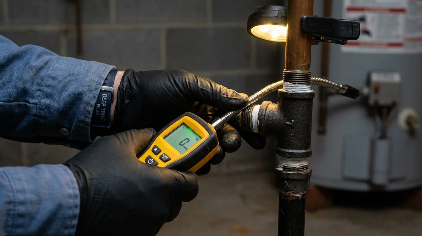 Gas leak detection with electronic sniffer by Johns Plumbing LLC in Wellsville
